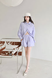 Purple Loose Embroidered Shorts