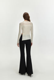 Black Open-waisted Knitted Flare pants