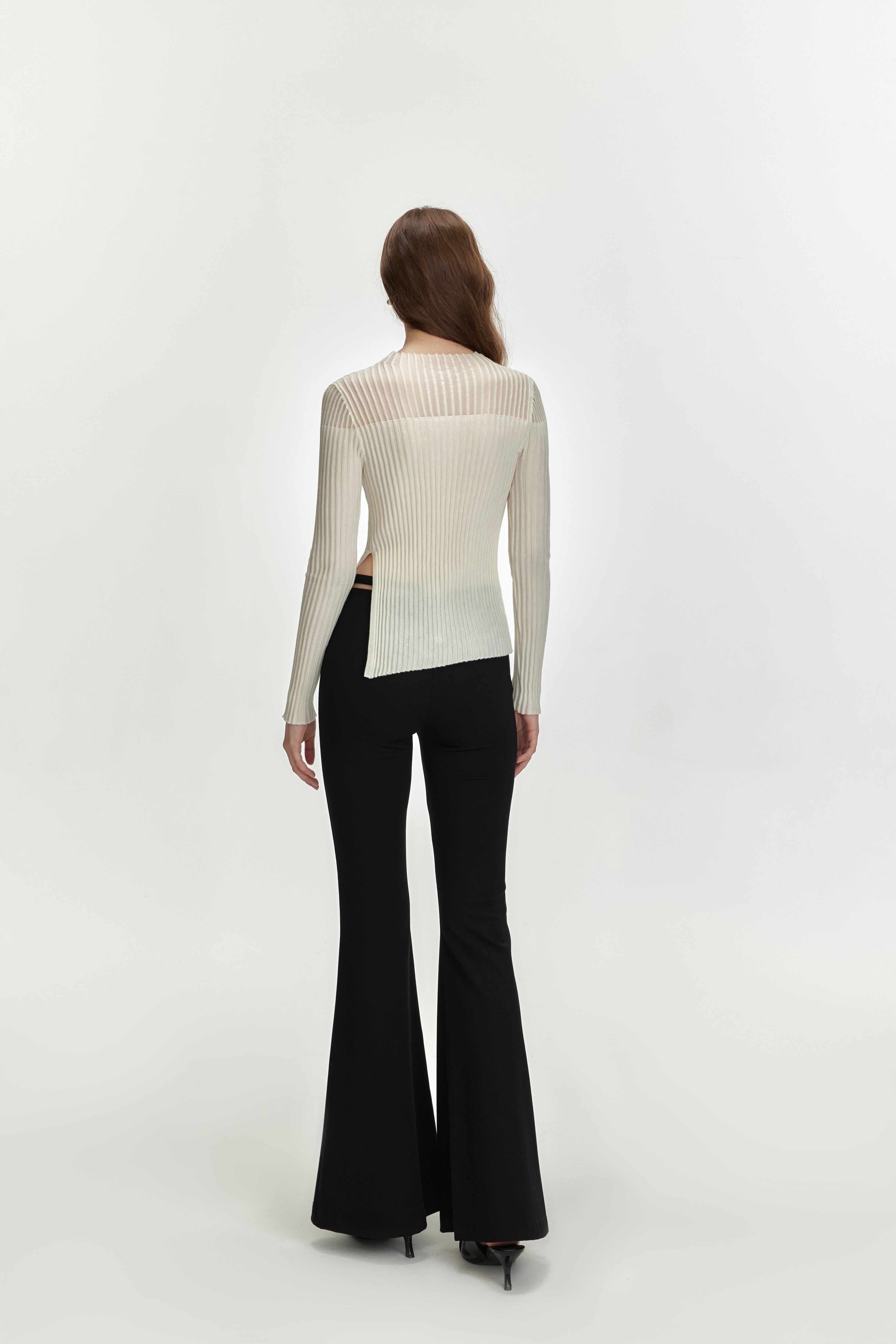 Black Open-waisted Knitted Flare pants