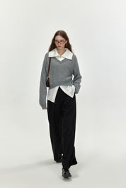 Black Tencel Wool Loose Straight Pants