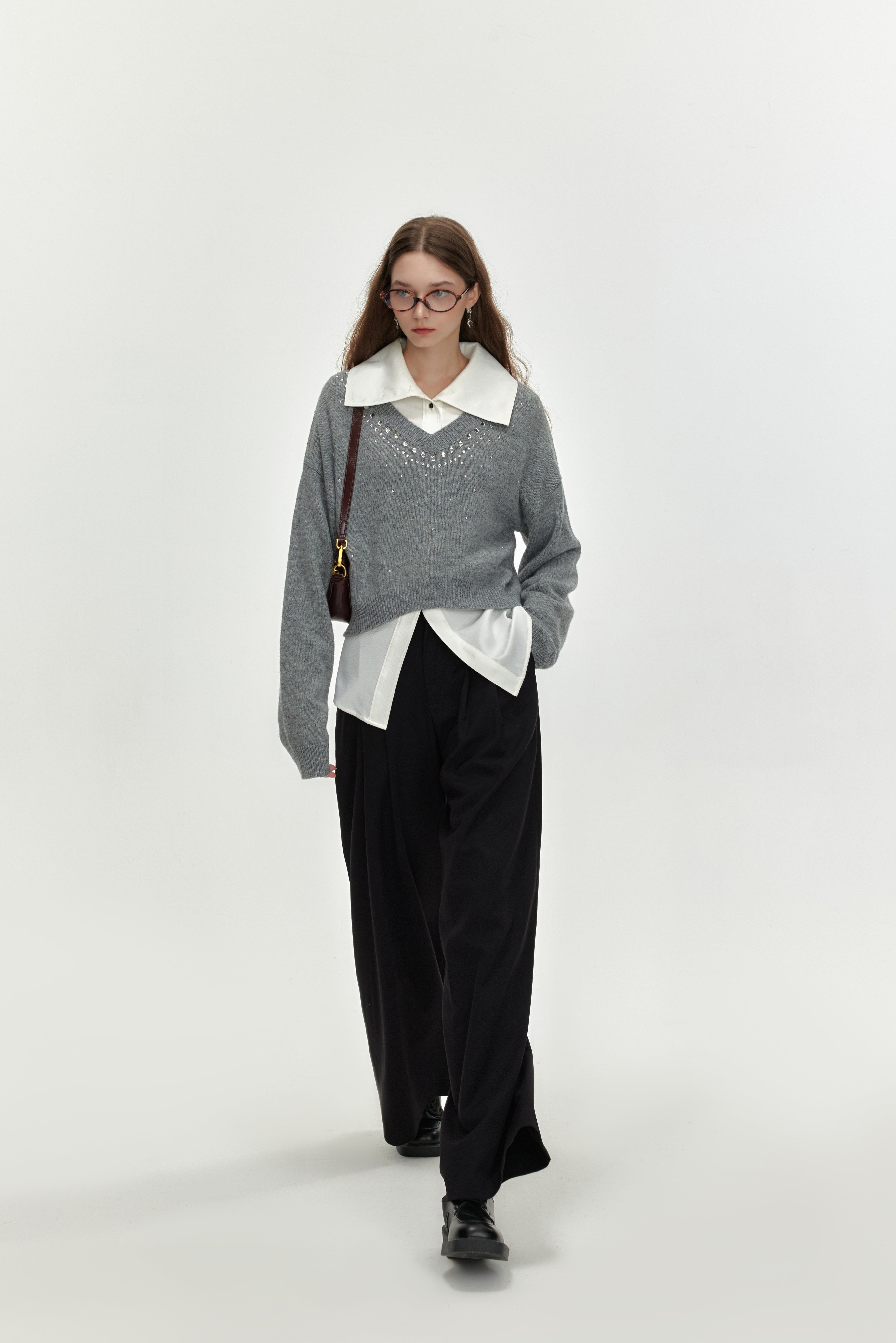 Black Tencel Wool Loose Straight Pants