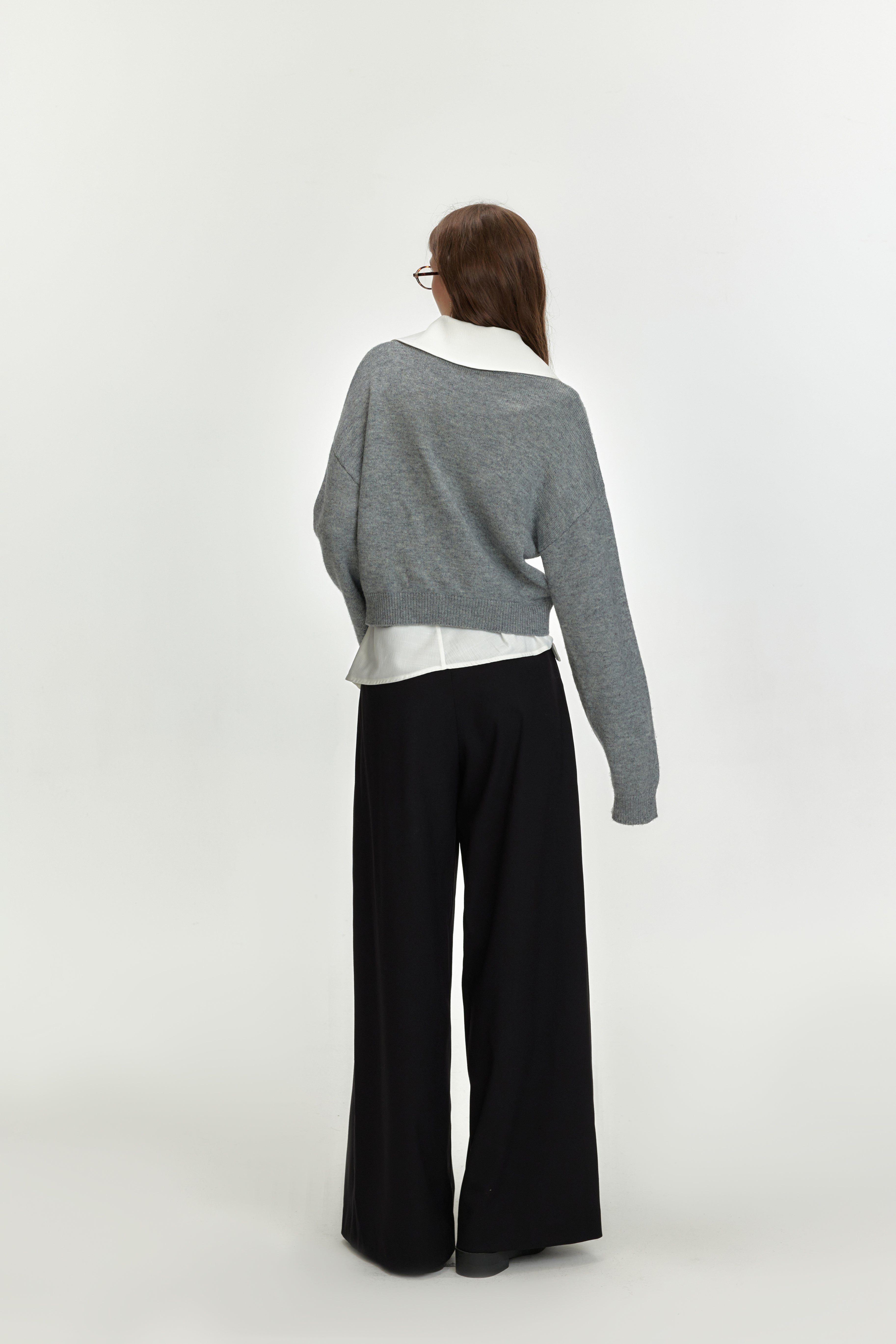 Black Tencel Wool Loose Straight Pants