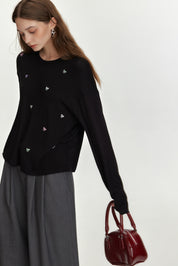 Black Bow Embroidered Loose T-Shirt