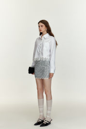 Silver Sequin Lace Skirt
