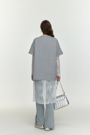 Grey Detachable Sleeve Printed Loose T-shirt
