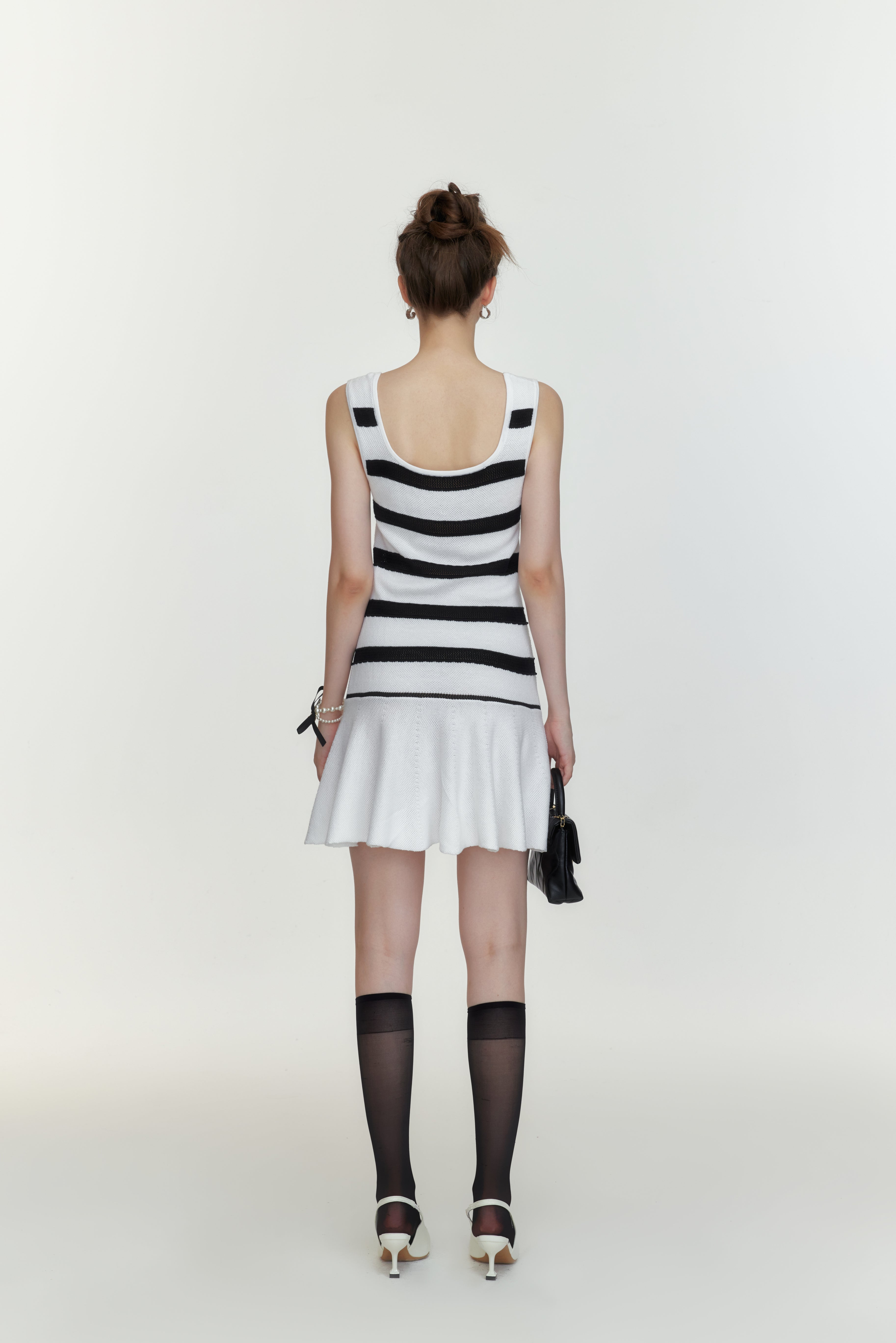 Black and White Striped Knitted Dress