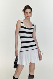 Black and White Striped Knitted Dress