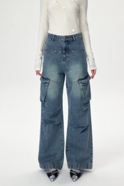 Blue Cargo Straight Jeans