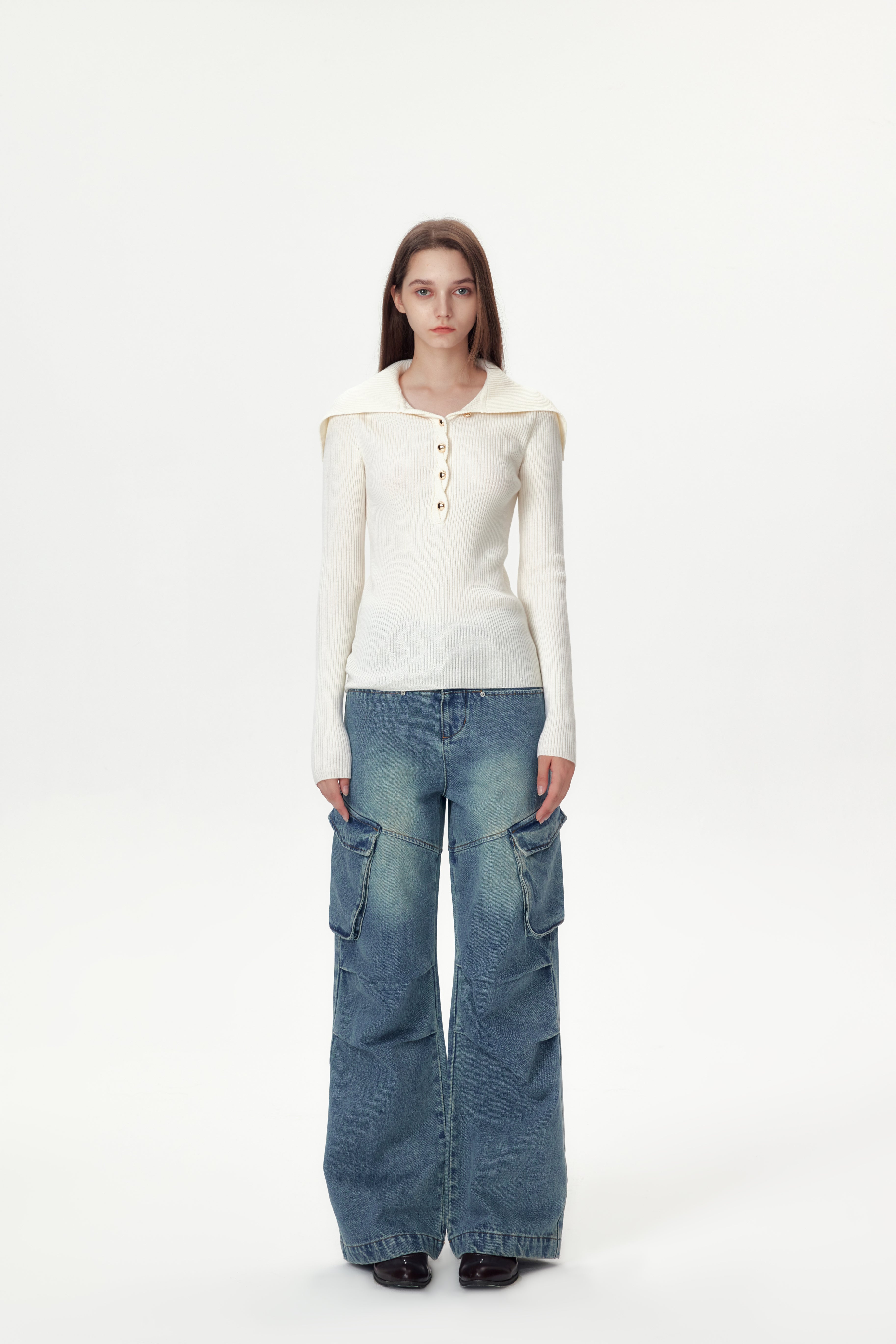 Blue Cargo Straight Jeans