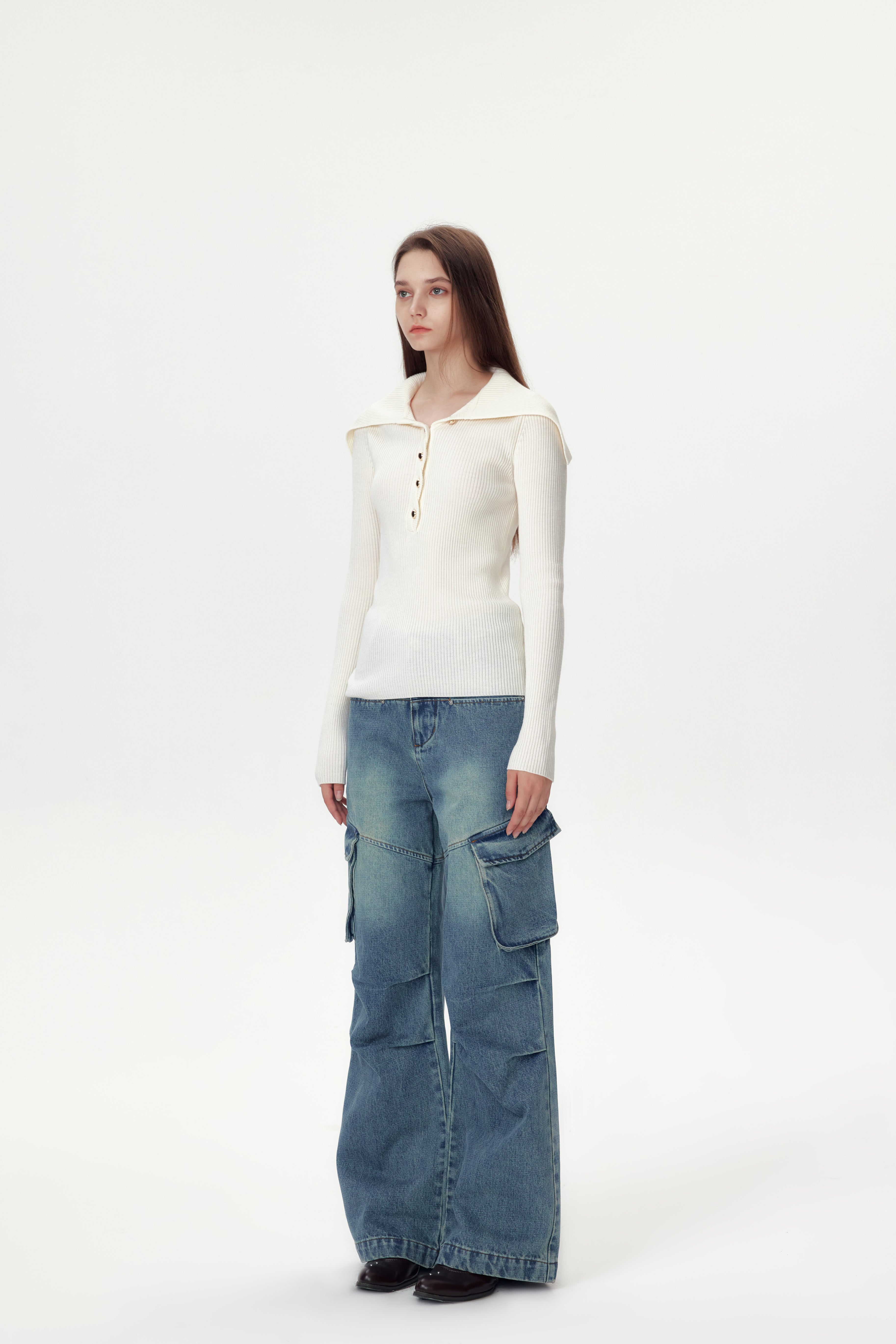 Blue Cargo Straight Jeans