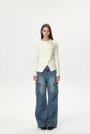 White Plush Collar Top