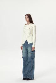 White Plush Collar Top