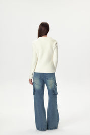 White Plush Collar Top
