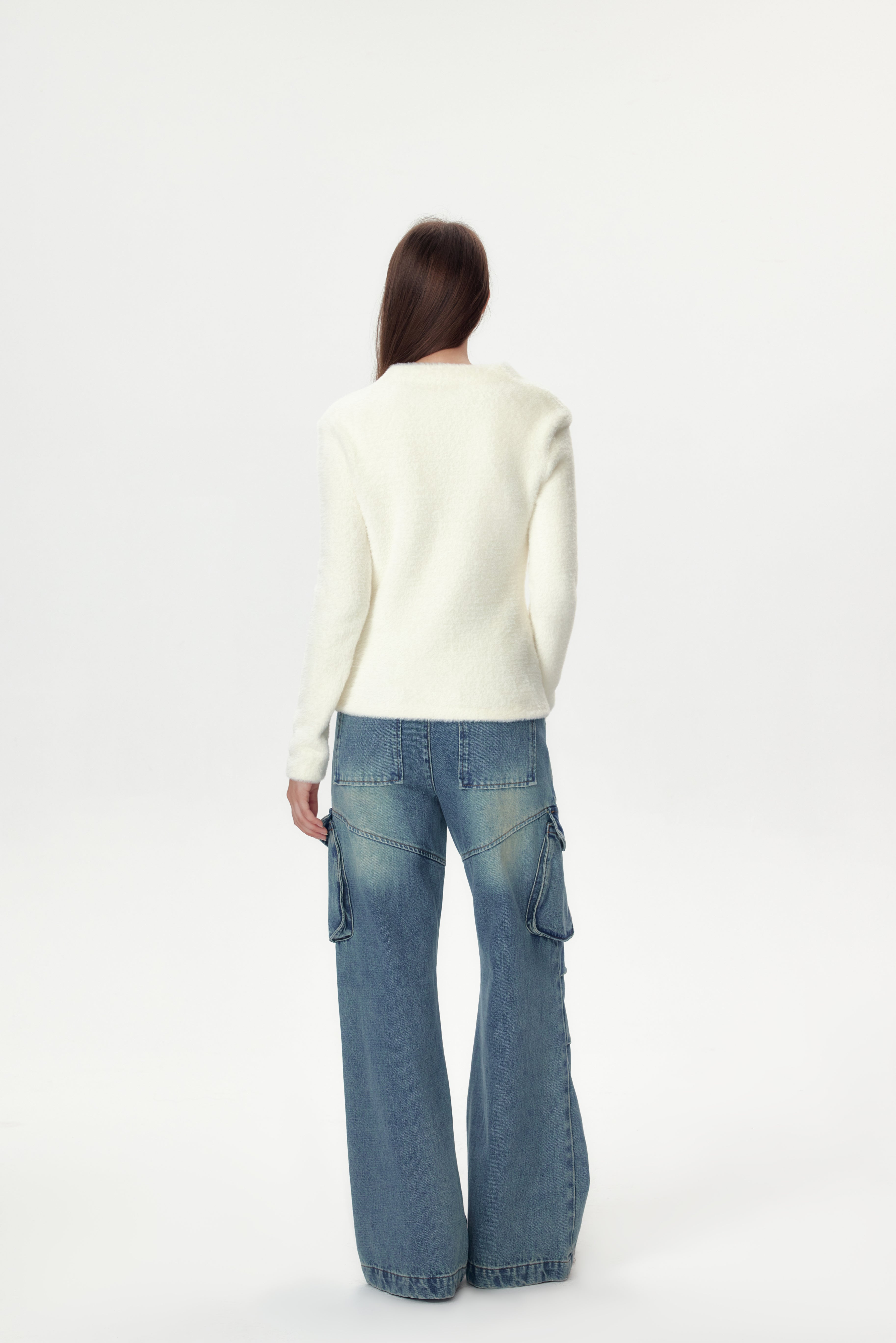 White Plush Collar Top