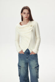 White Plush Collar Top