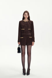 Brown Hand-sewn Diamond Chain A-line Shorts
