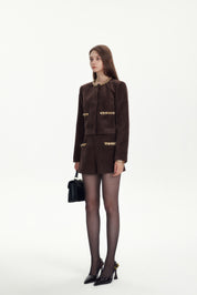 Brown Hand-sewn Diamond Chain A-line Shorts