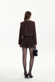 Brown Hand-sewn Diamond Chain A-line Shorts