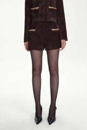 Brown Hand-sewn Diamond Chain A-line Shorts