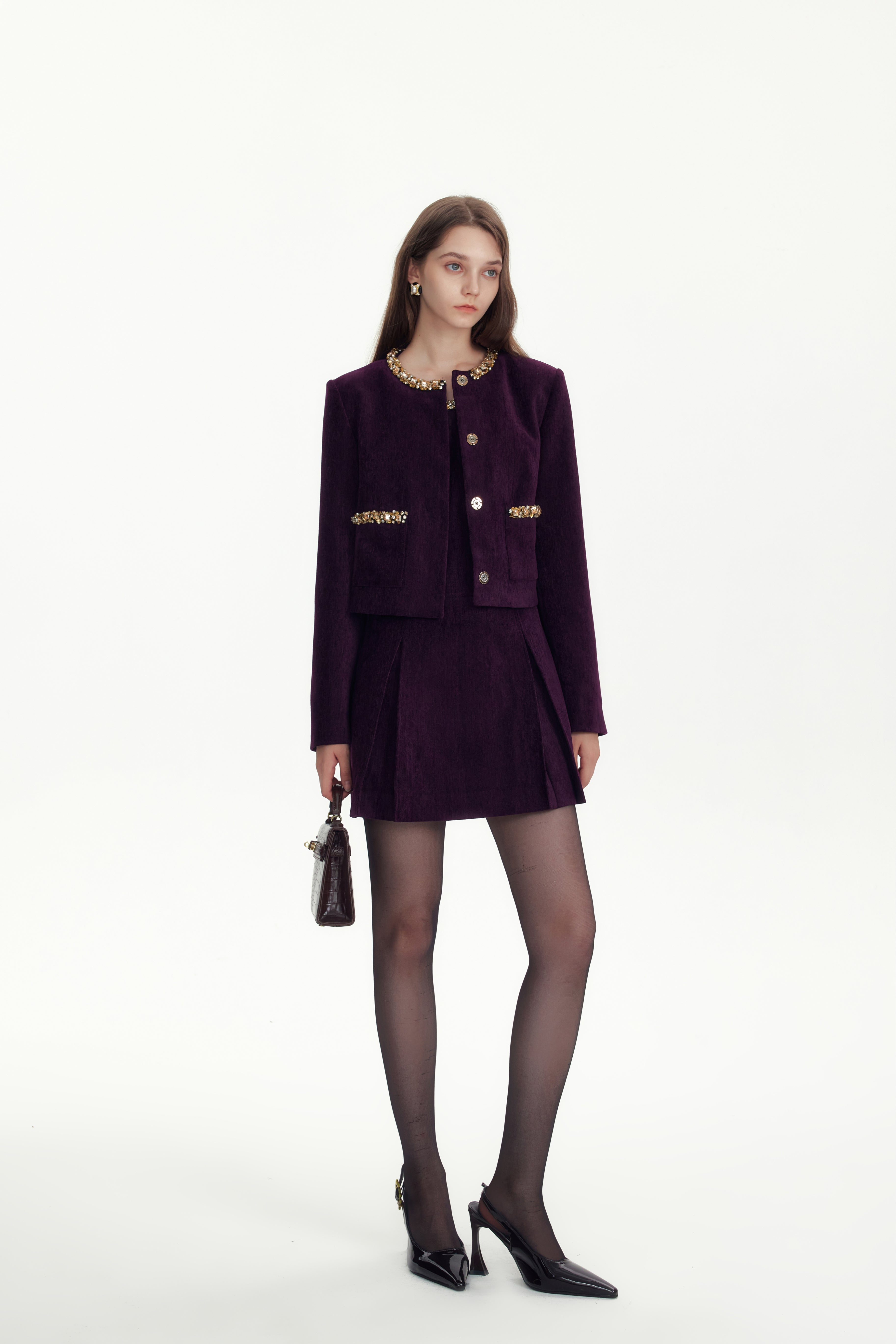 Purple Hand-sewn Diamond Chain Chanel Style Jacket
