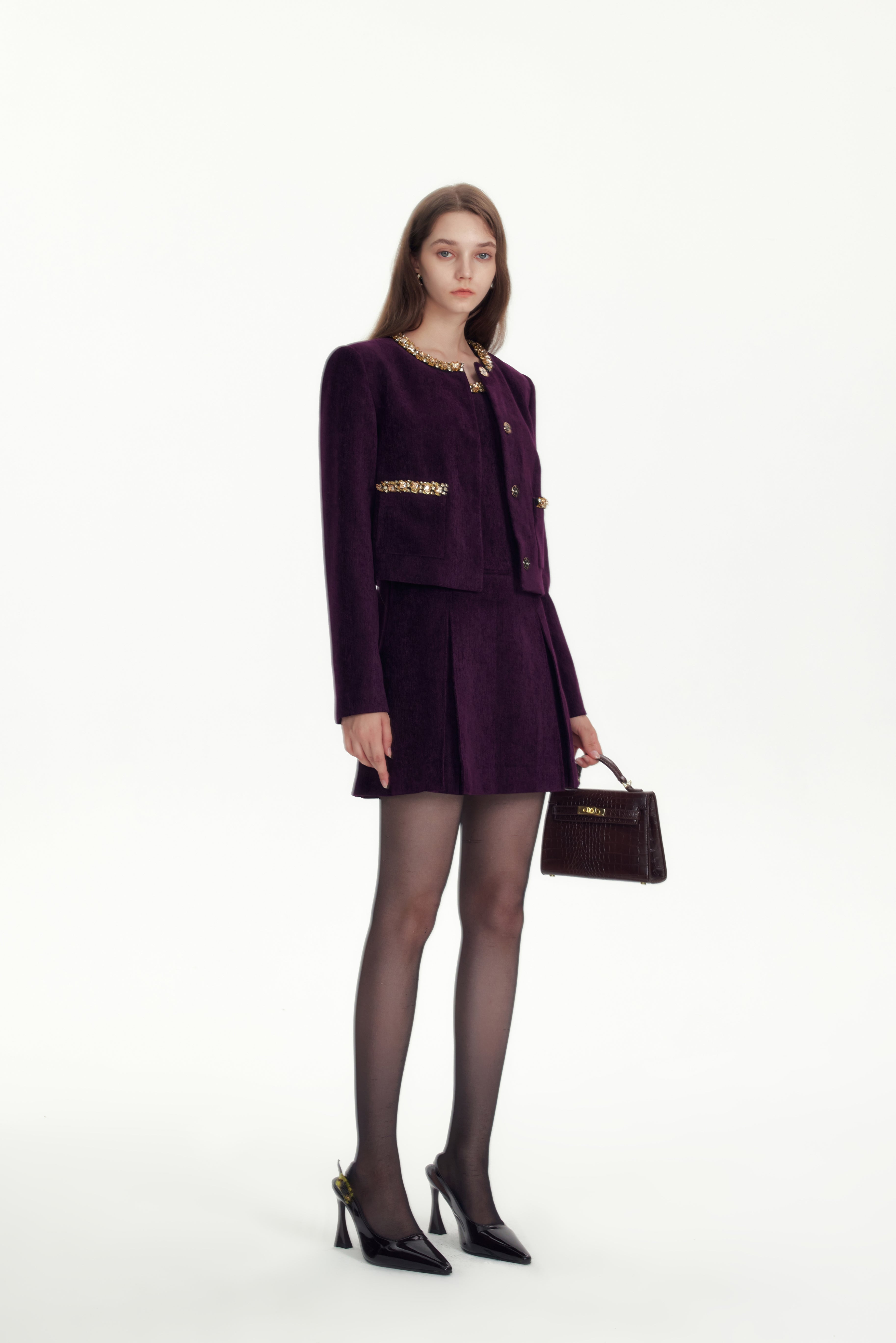 Purple Hand-sewn Diamond Chain Chanel Style Jacket