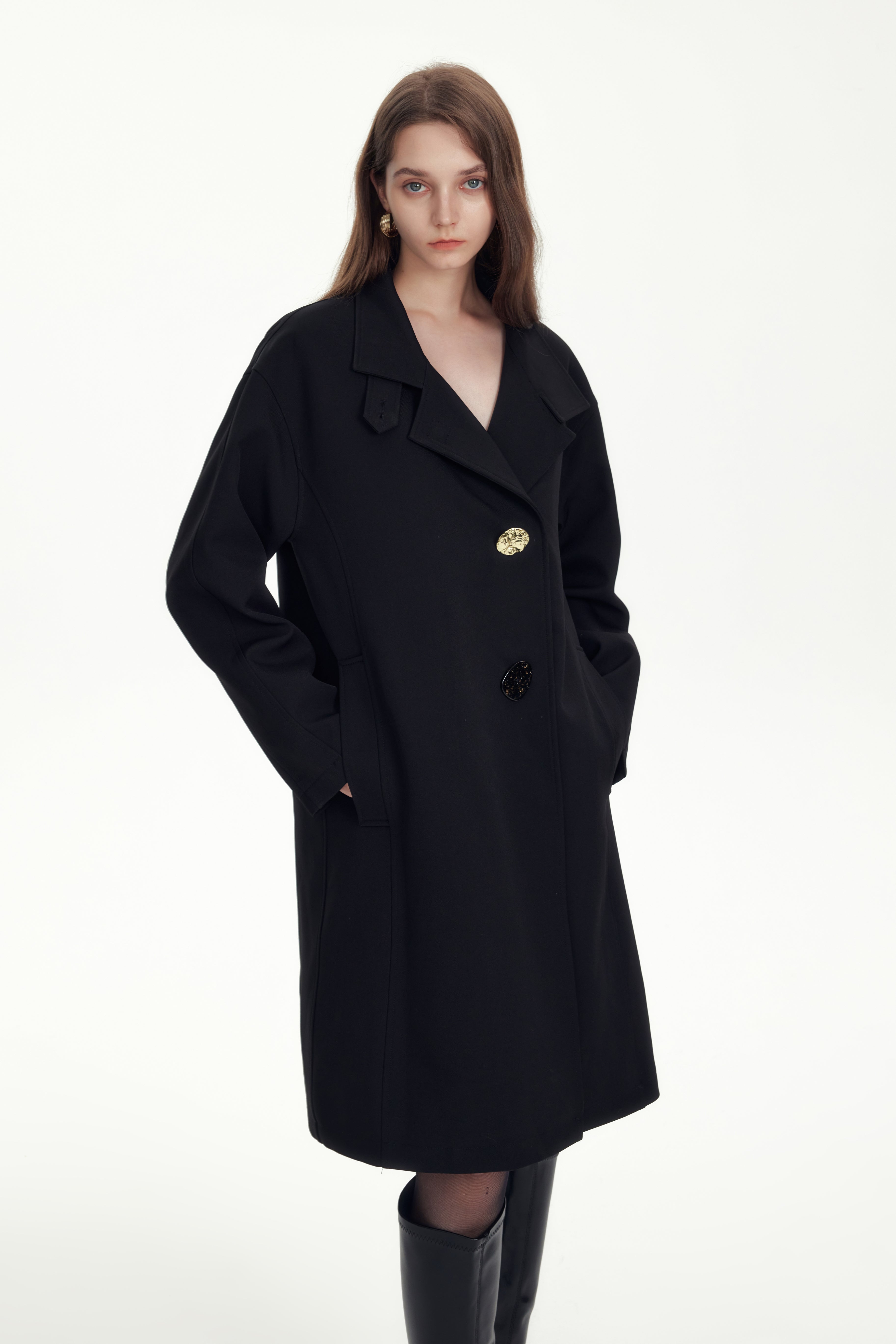 コート Black Cotton Three-Quarter Coat Black Cotton Trench Coat – THREE QUARTERS