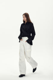 Black Satin Sheen Irregular Shirt