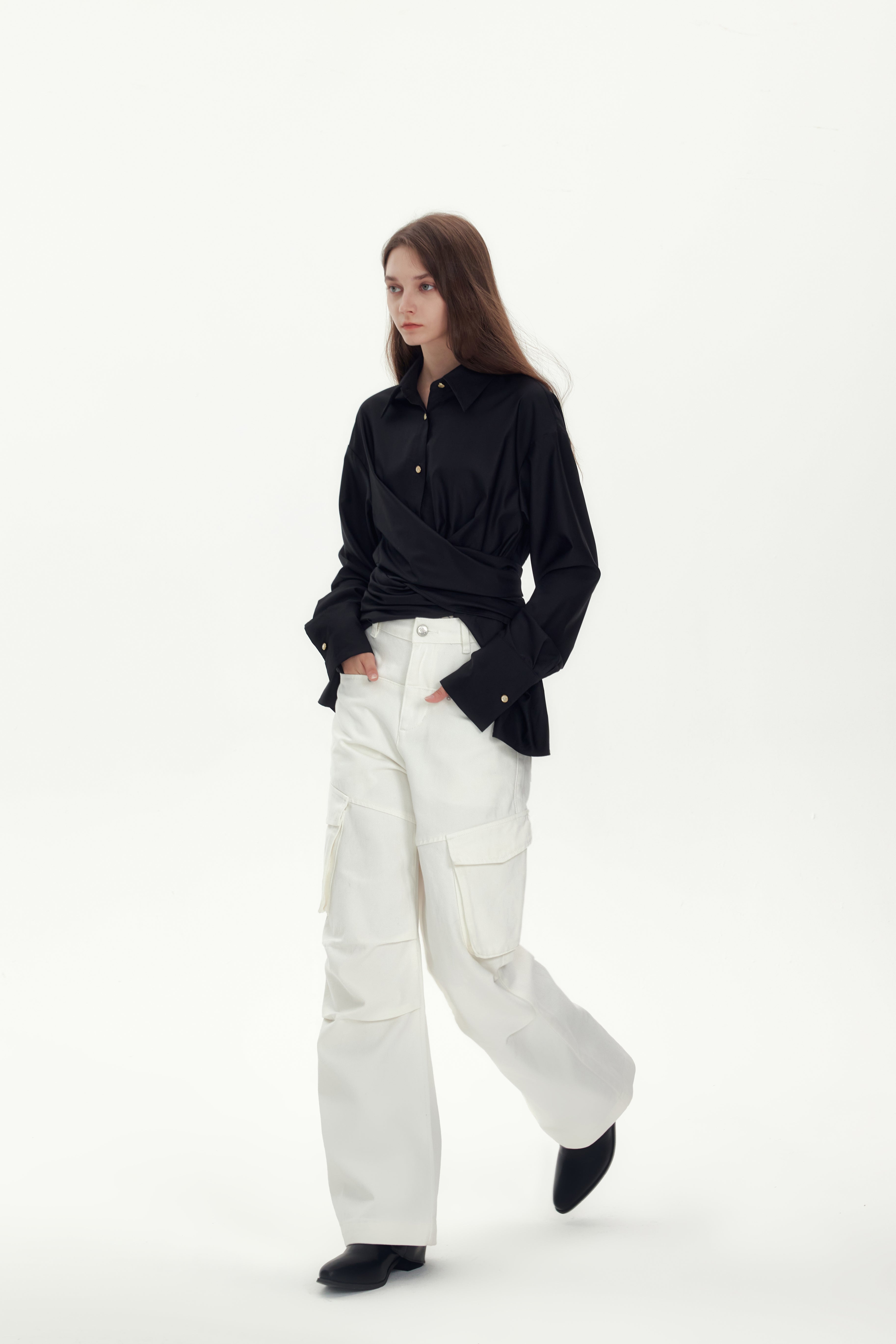 Black Satin Sheen Irregular Shirt