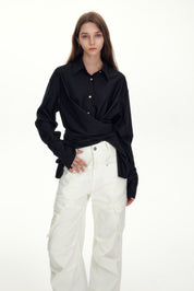 Black Satin Sheen Irregular Shirt