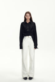 Black Satin Sheen Irregular Shirt