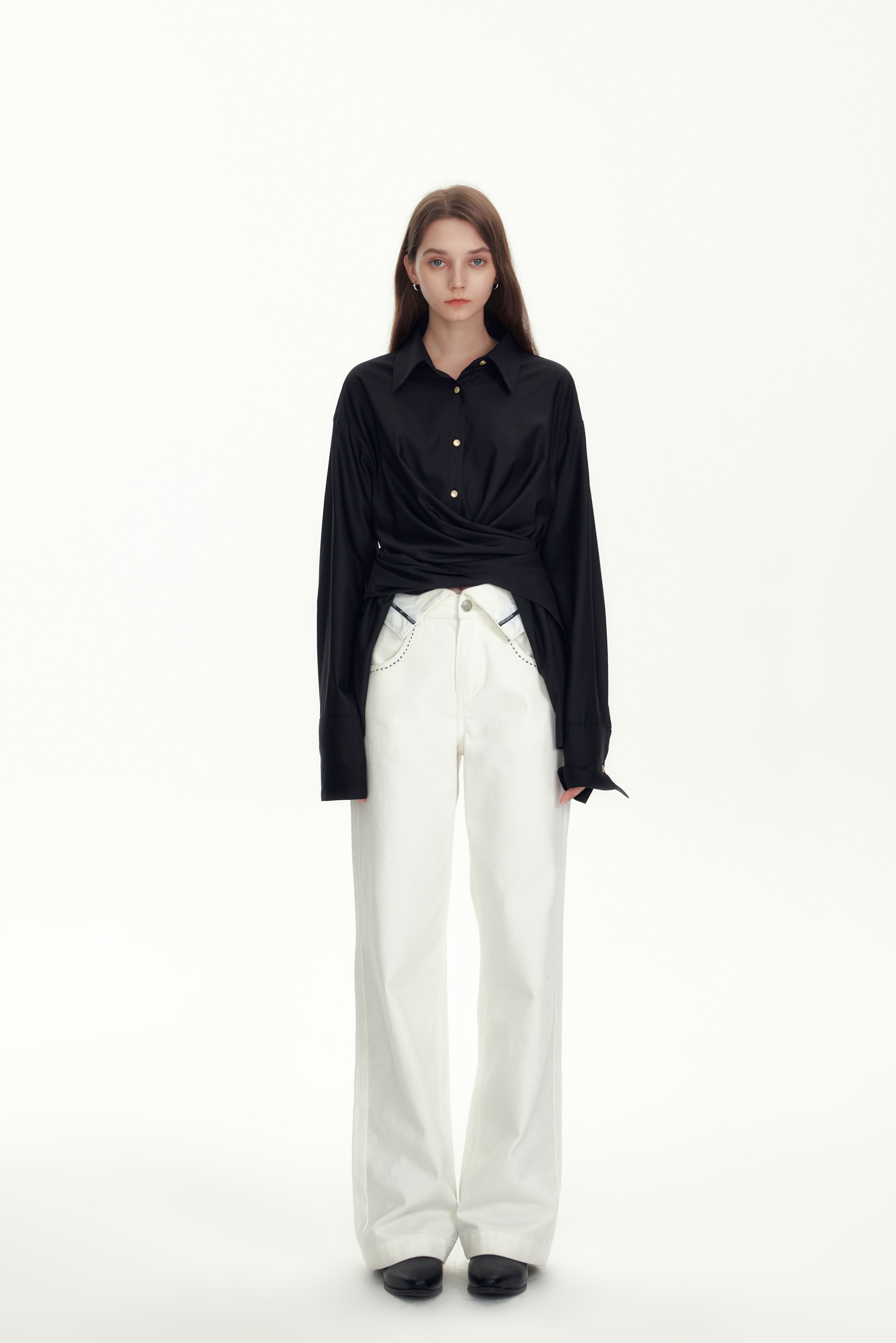 Black Satin Sheen Irregular Shirt