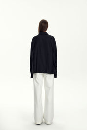 Black Satin Sheen Irregular Waisted Shirt