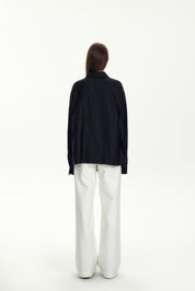 Black Satin Sheen Irregular Shirt