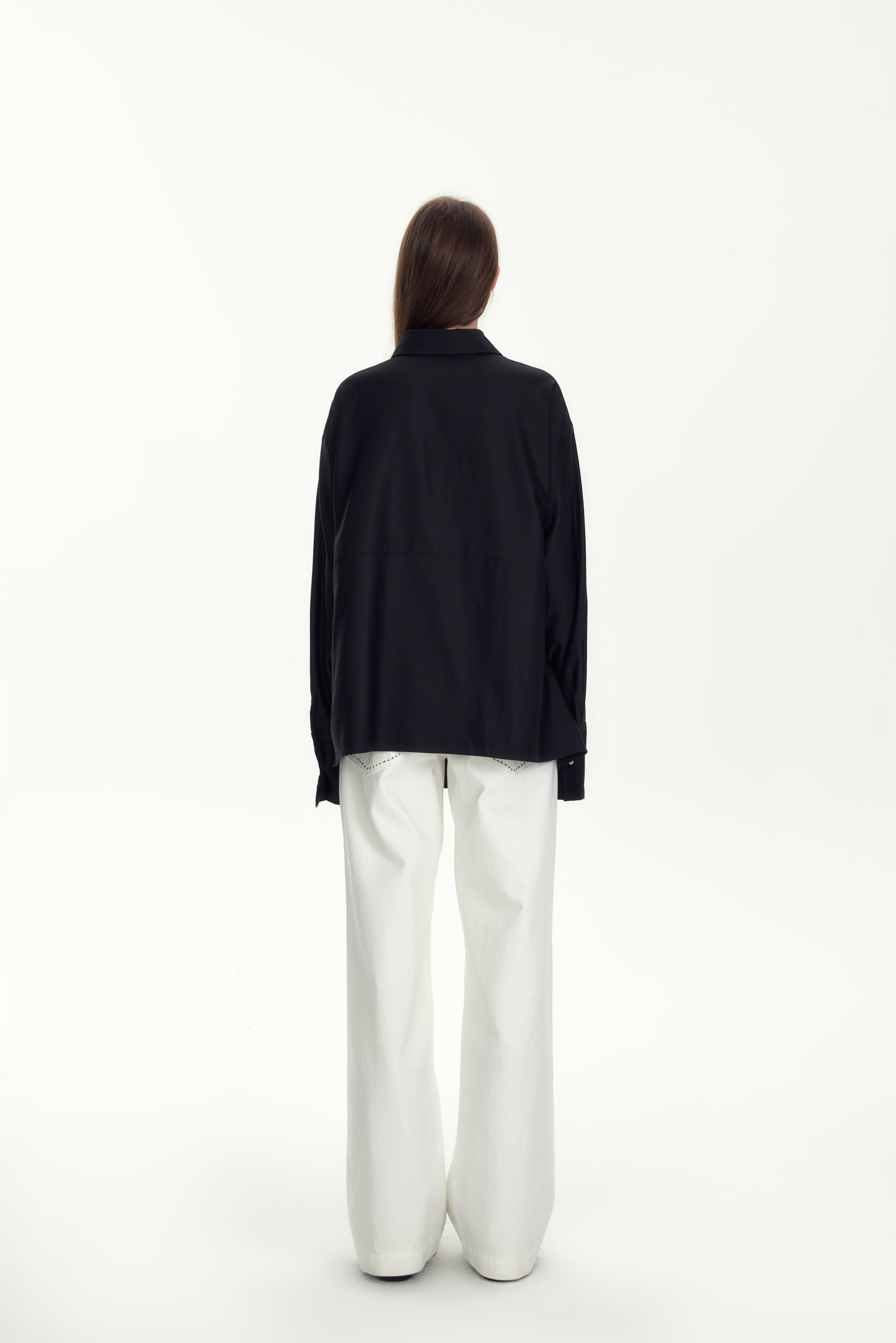 Black Satin Sheen Irregular Shirt