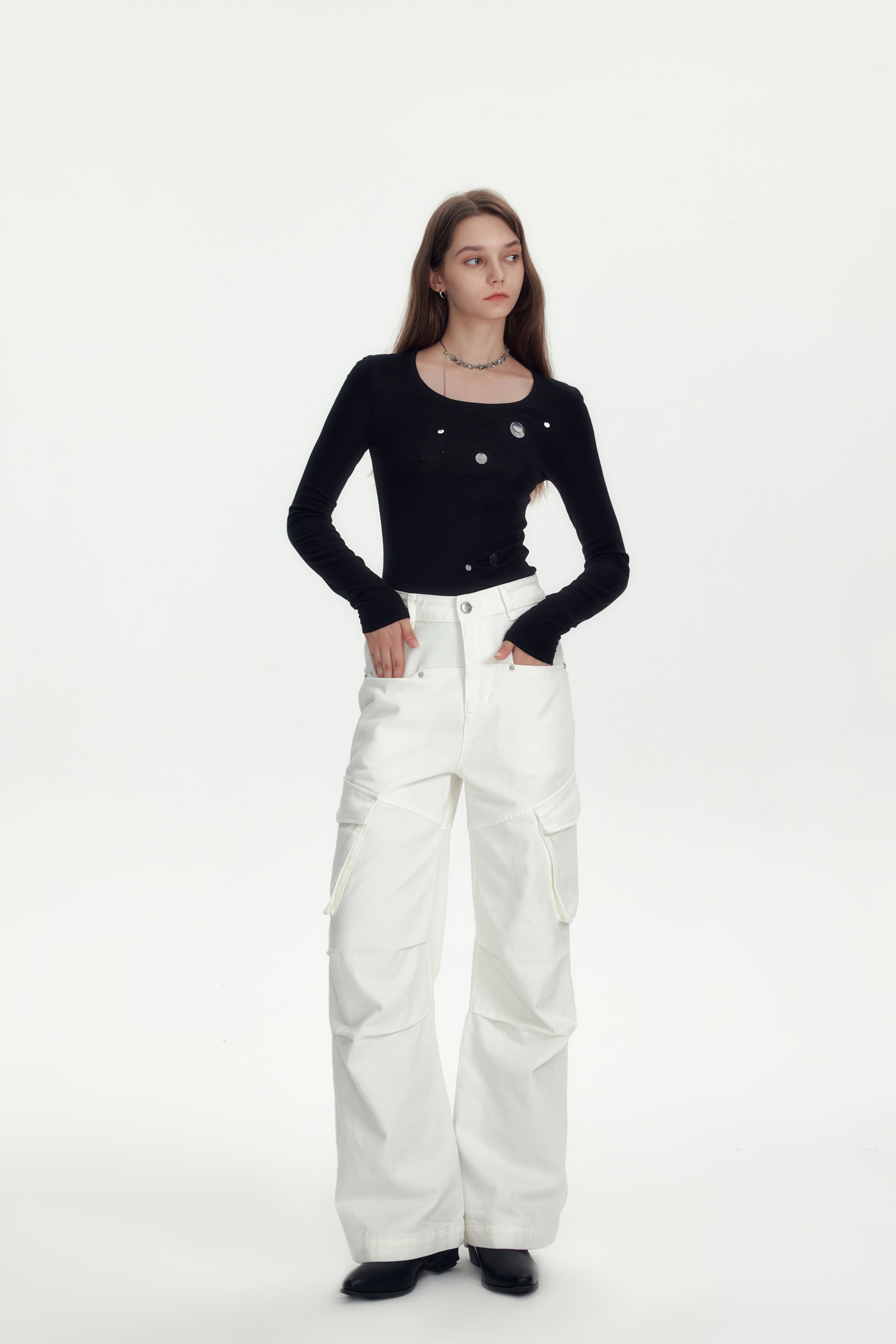 White Cargo Straight Jeans