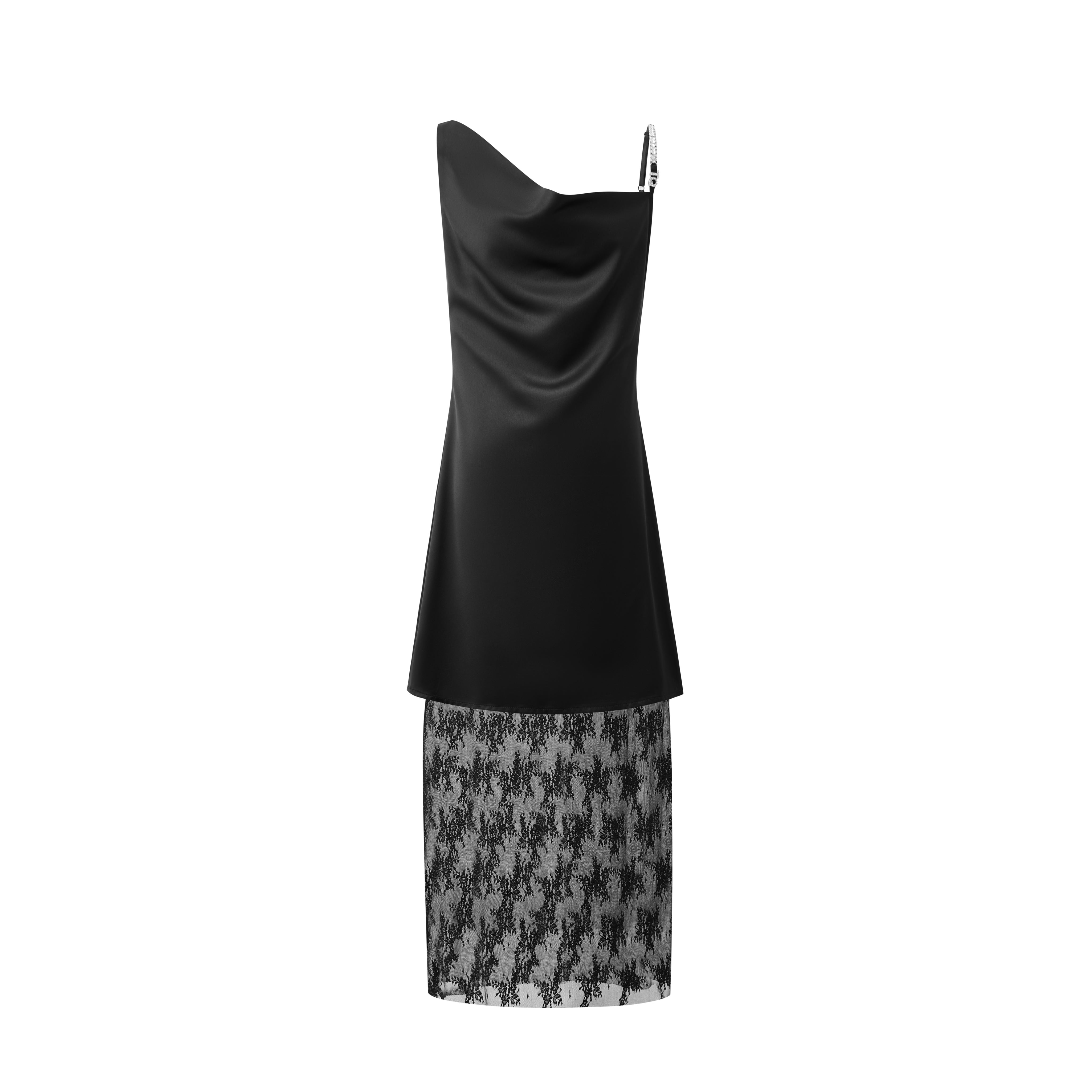 Black Diamond Chain Satin Lace Dress