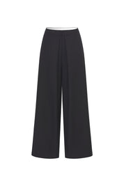 Black Pleated Wide Leg Suit Pants