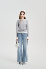 Grey Double-Collar Tencel Wool Base Top
