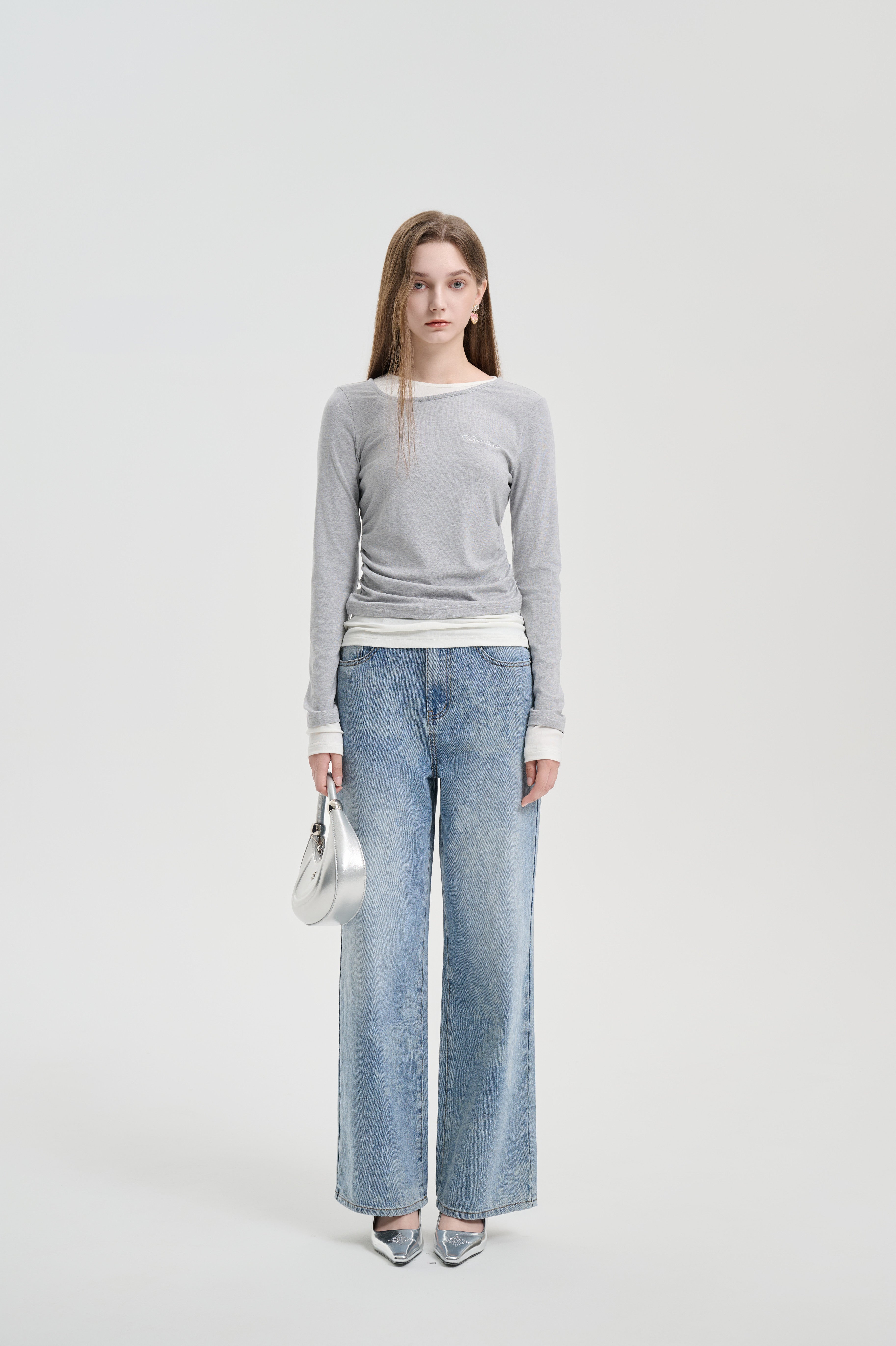 Grey Double-Collar Tencel Wool Base Top