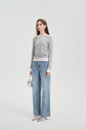 Grey Double-Collar Tencel Wool Base Top