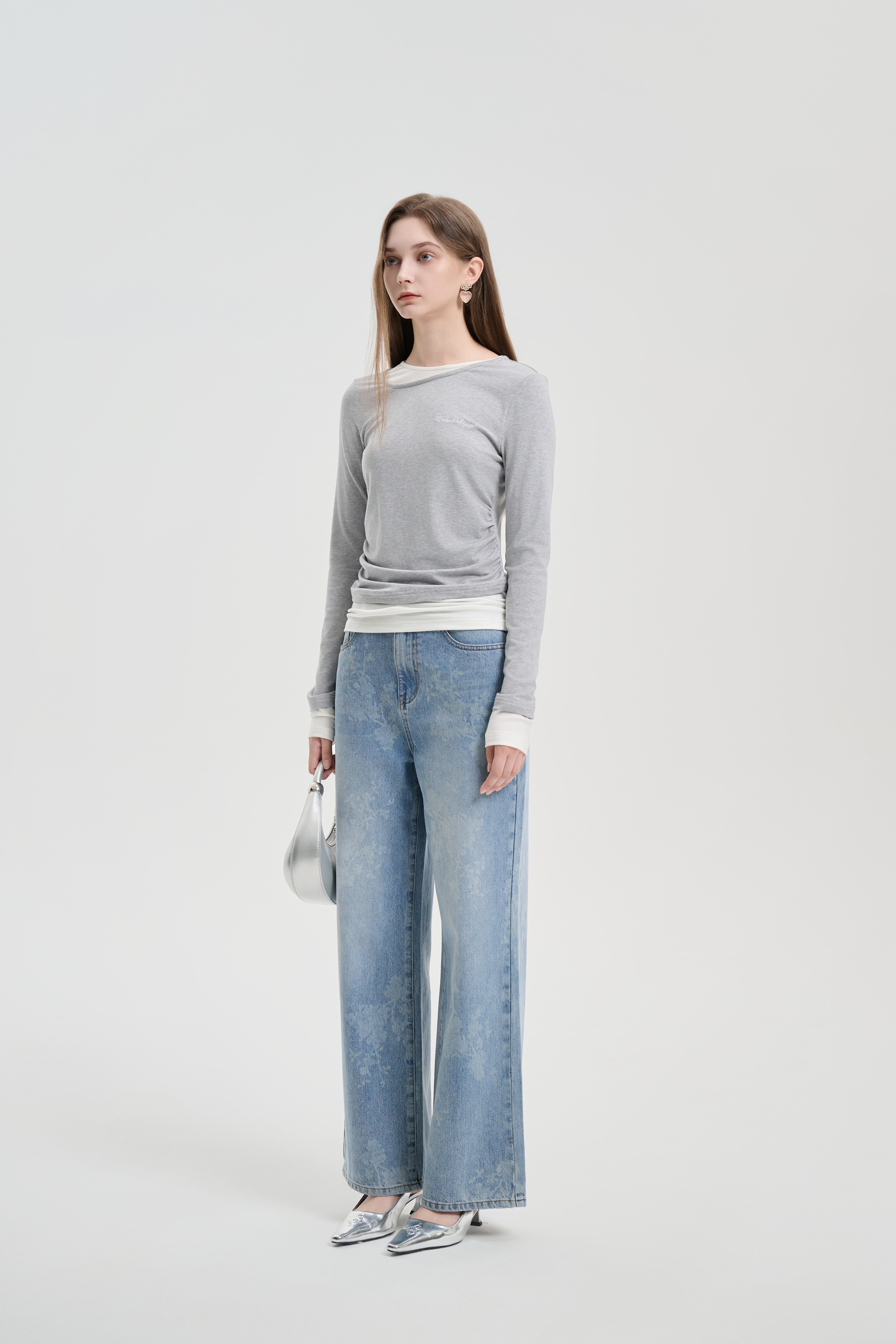 Grey Double-Collar Tencel Wool Base Top