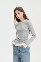 Grey Double-Collar Tencel Wool Base Top