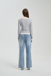 Grey Double-Collar Tencel Wool Base Top