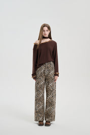 Brown Ribbon Off-shoulder Tencel Sequin Top