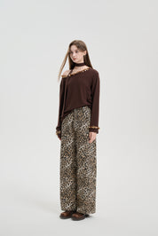 Brown Ribbon Off-shoulder Tencel Sequin Top