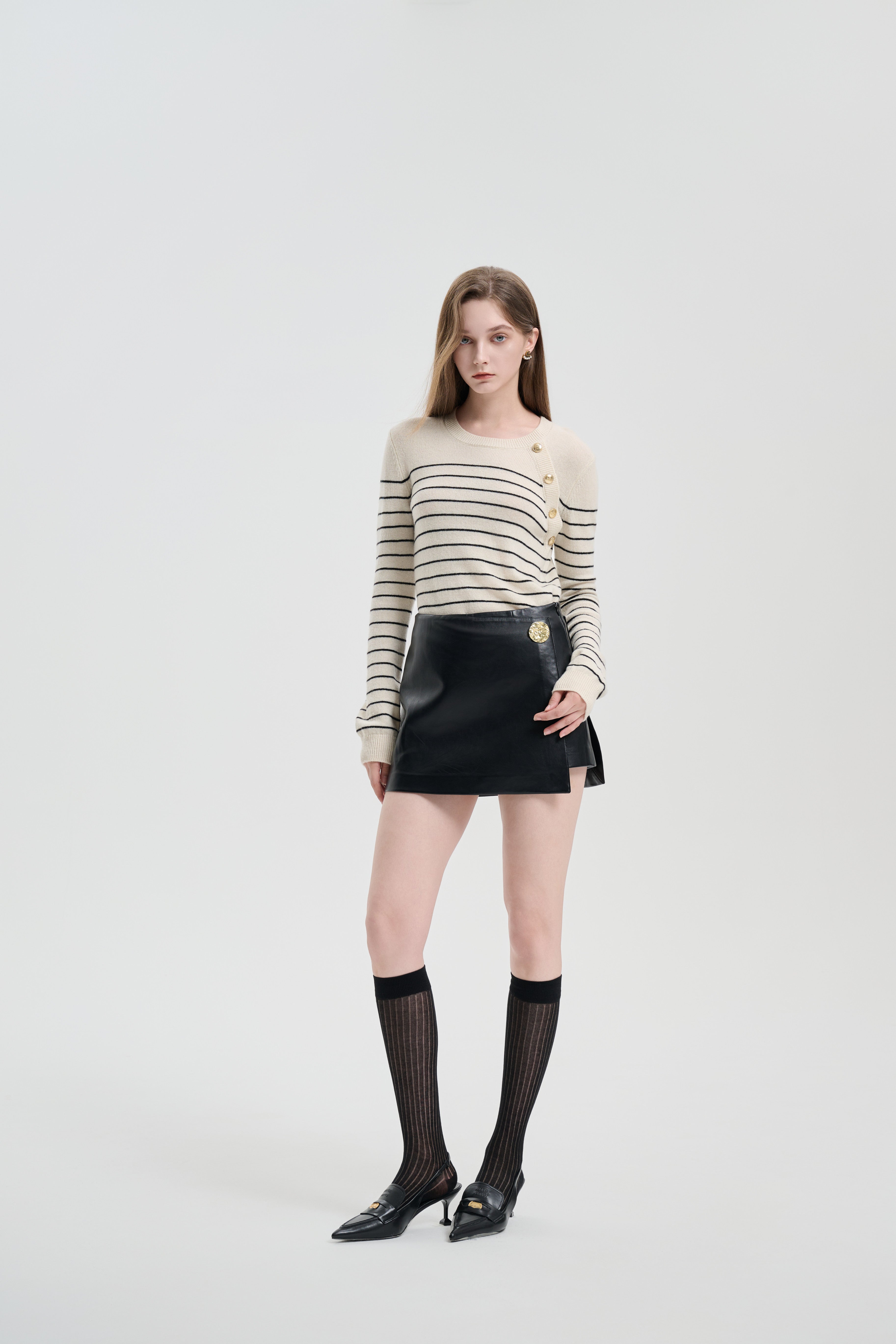 Black A-line Leather Skort
