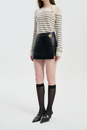 Black A-line Leather Skort