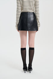 Black A-line Leather Skort