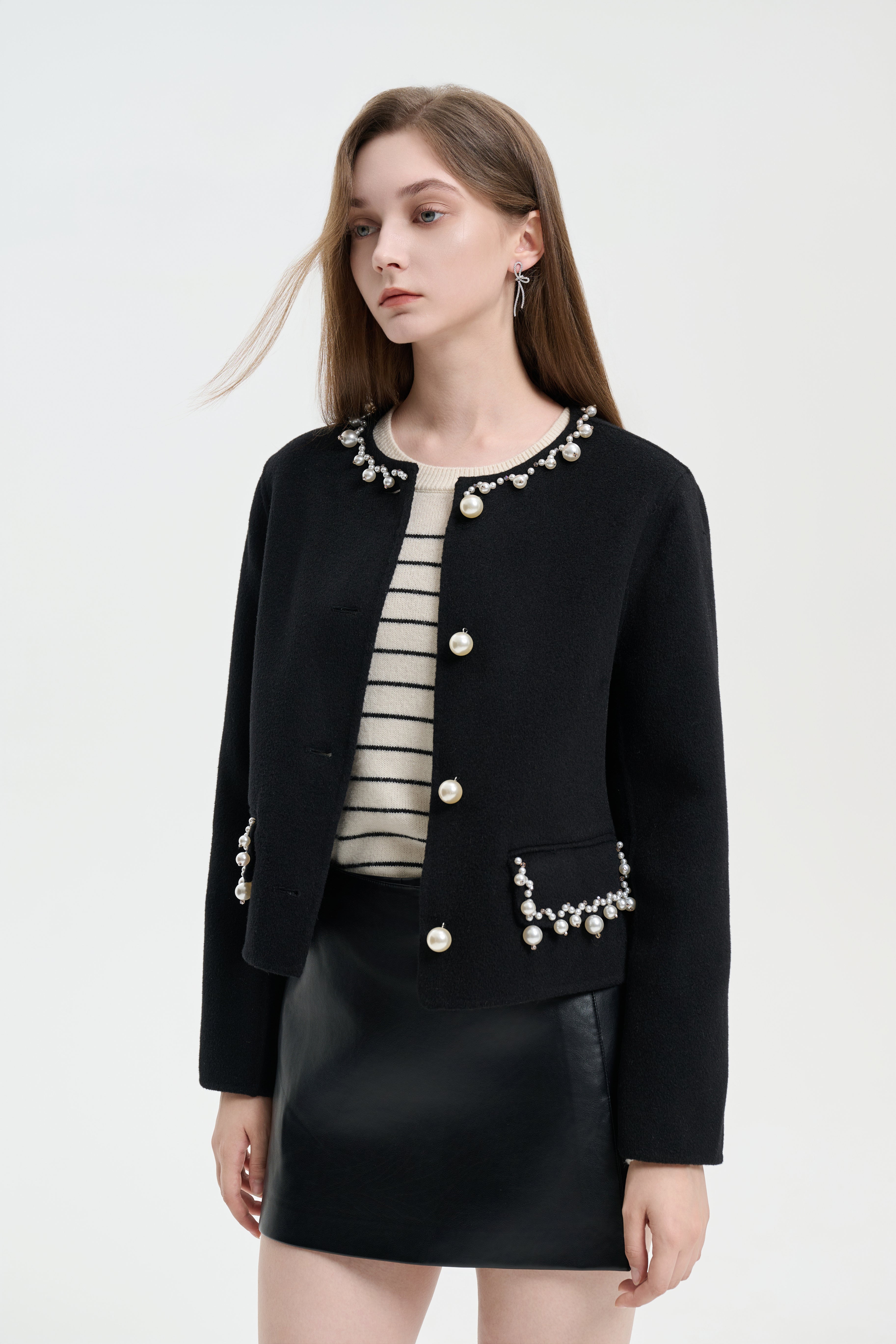 Black A-line Leather Skort