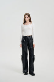 Black Retro Leather Pants